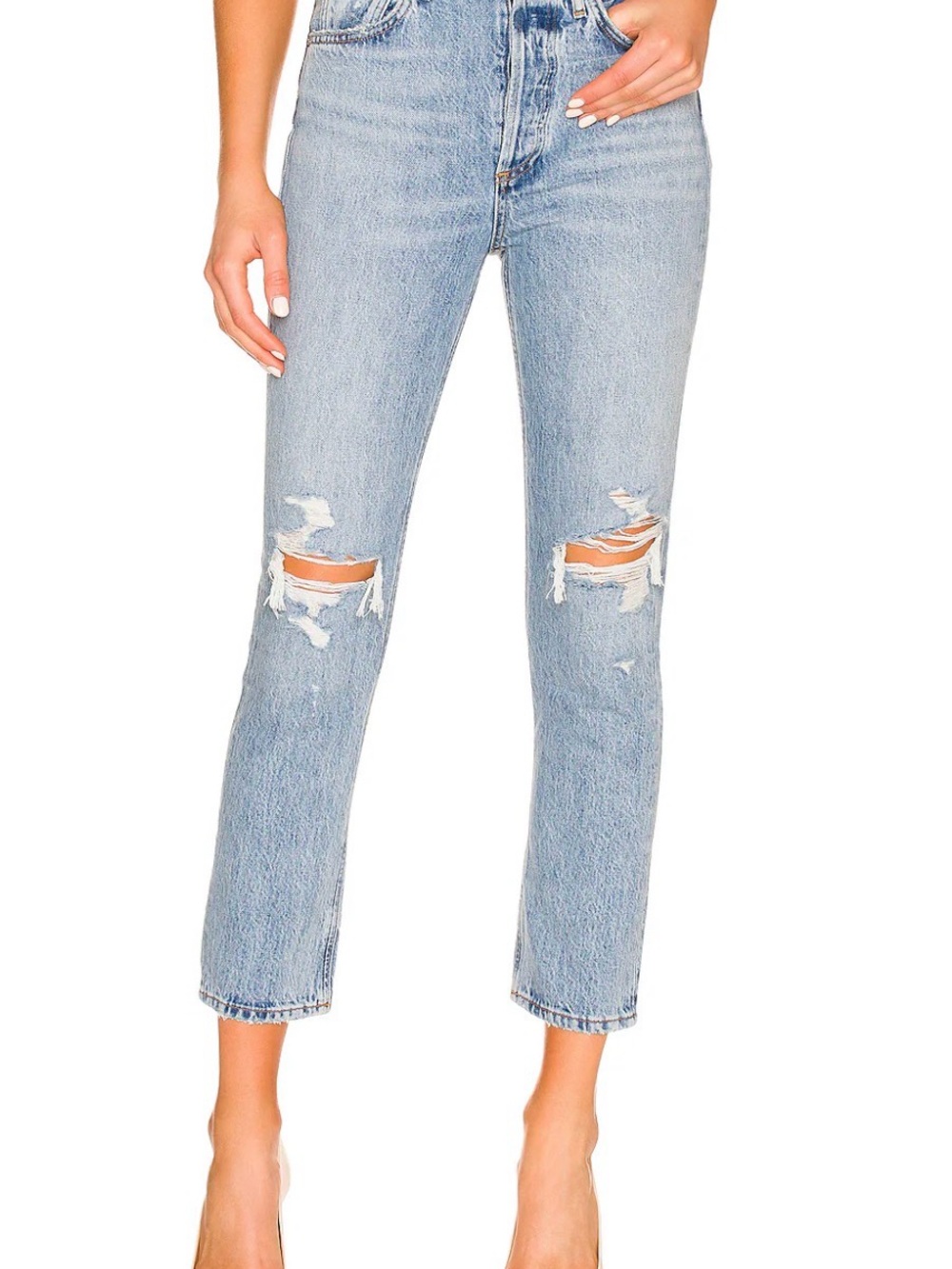 Agolde Light Blue Distressed Cropped Jeans
